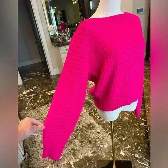 Skies Are Blue Bright Pink Crew Neck Long Sleeve Sweater, XS - Picture 6 of 7